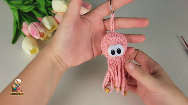 Crochet Octopus Keychain Amigurumi Pattern with Coastal Theme