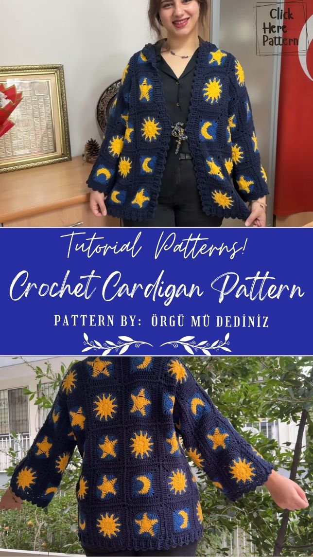 Cosmic Crochet Cardigan Pattern for Sun, Moon and Star Lovers