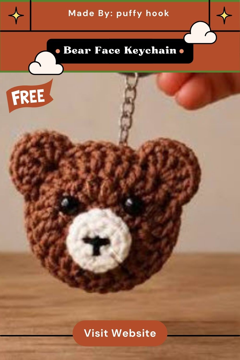 Crochet Bear Face Keychain Amigurum Pattern Toy