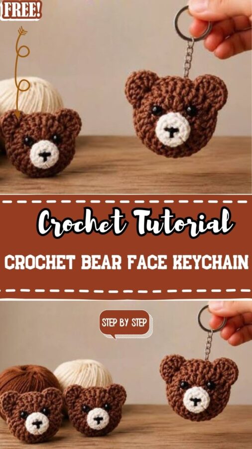 Crochet Bear Face Keychain Amigurum Pattern Toy