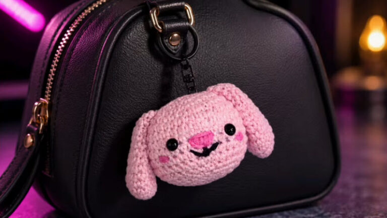 Crochet Bunny Keychain Amigurumi Pattern with Long Ear Details