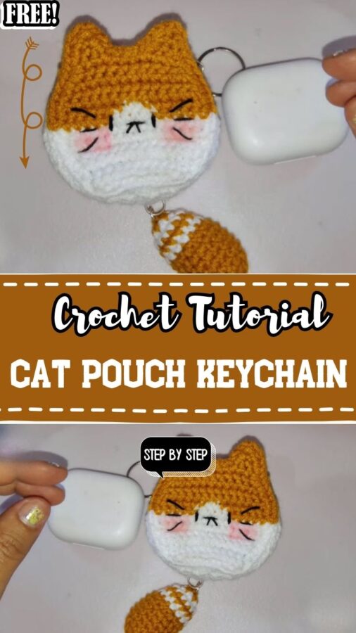 Crochet Cat Pouch Keychain Amigurumi Pattern for bags 