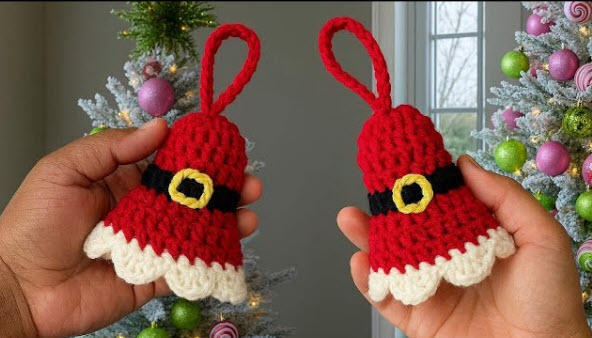 Crochet Christmas Bell Pattern with Holiday Motifs