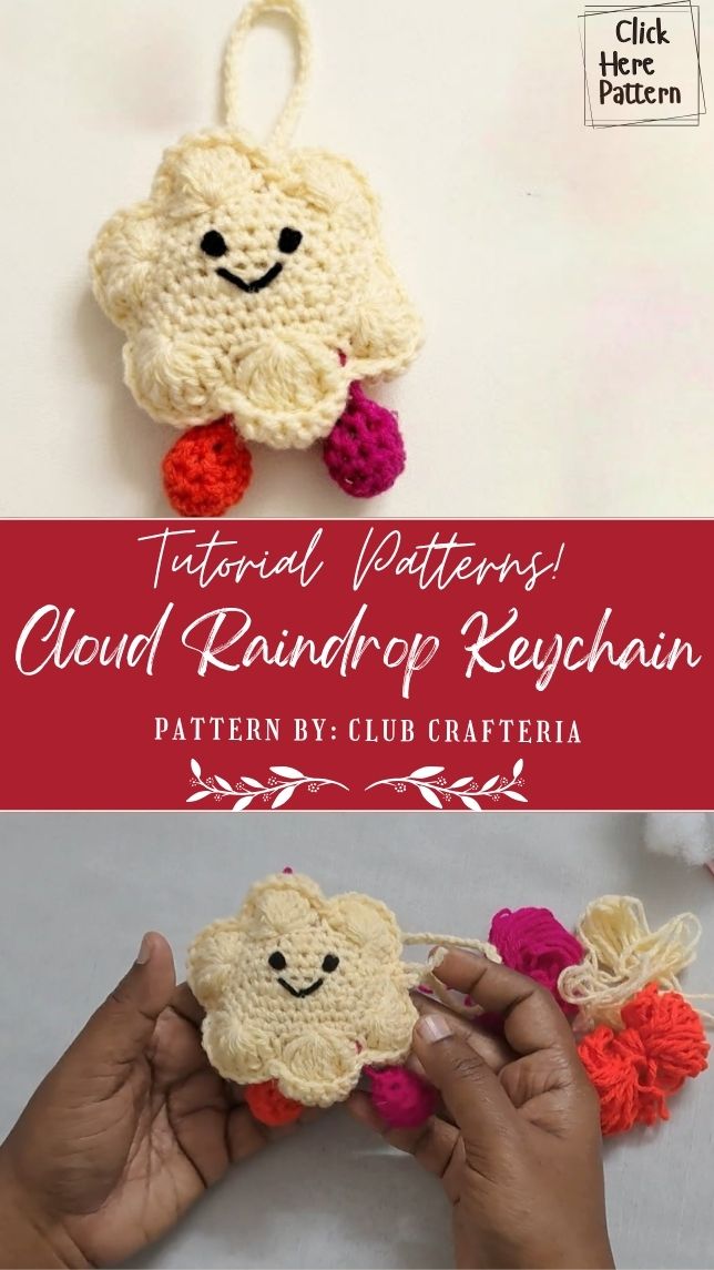 Crochet Cloud Raindrop Keychain Pattern with Bag Charm
