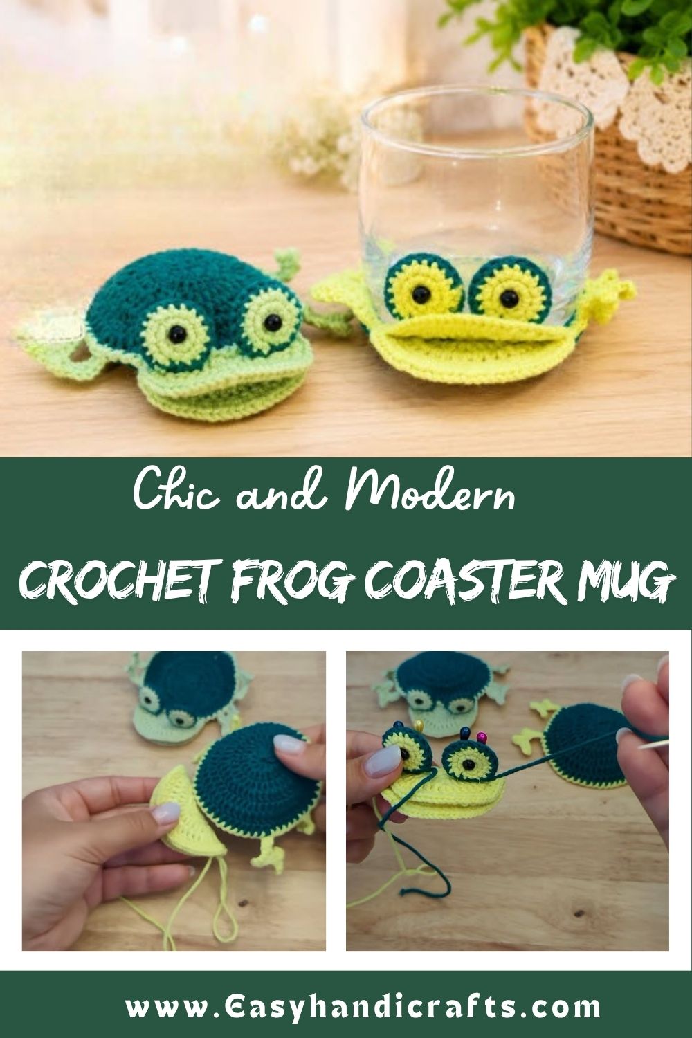 Crochet Frog Coaster Mug Pattern for Home Décor