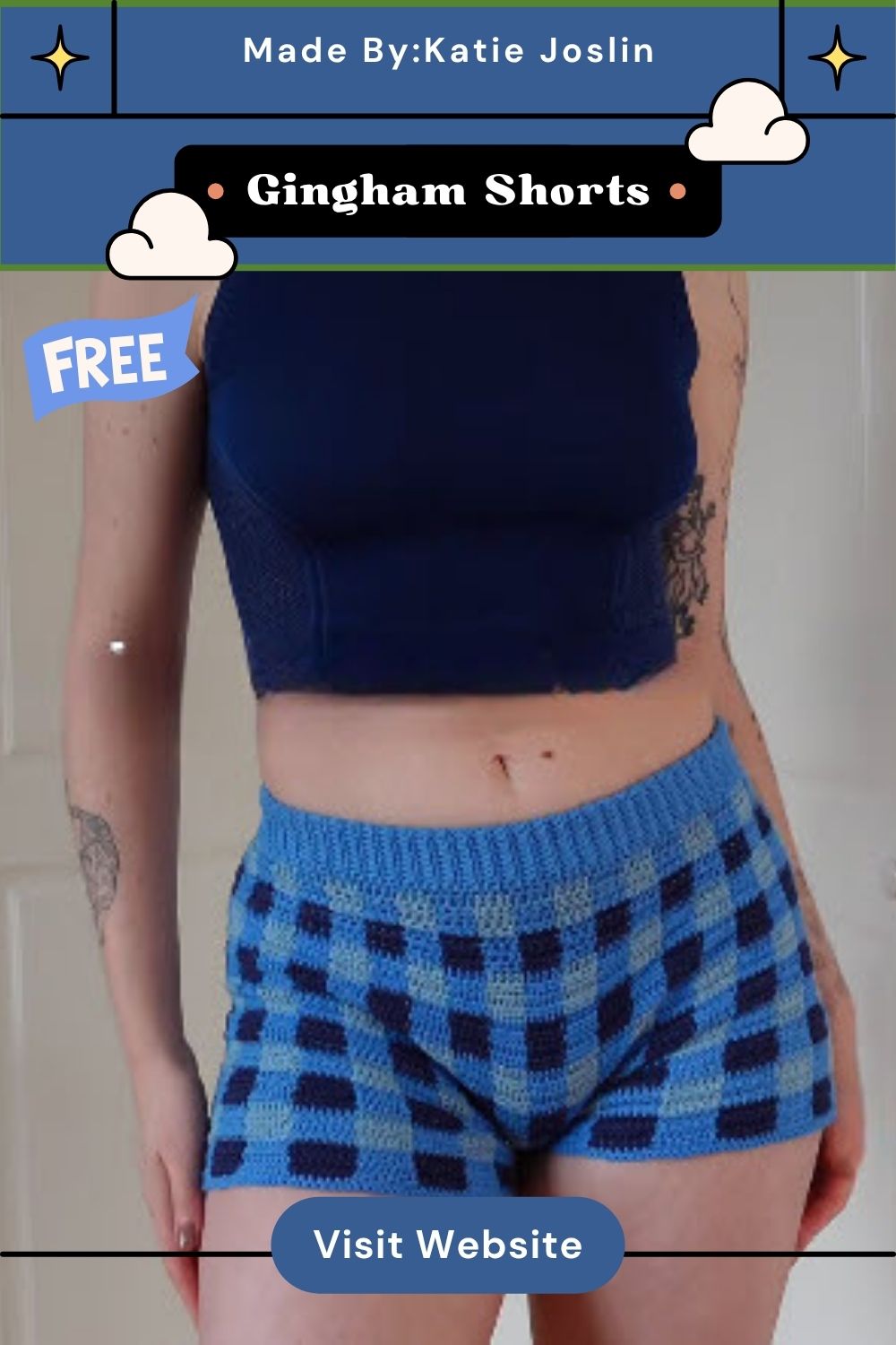 Crochet Gingham Shorts Pattern with Two Tone Design