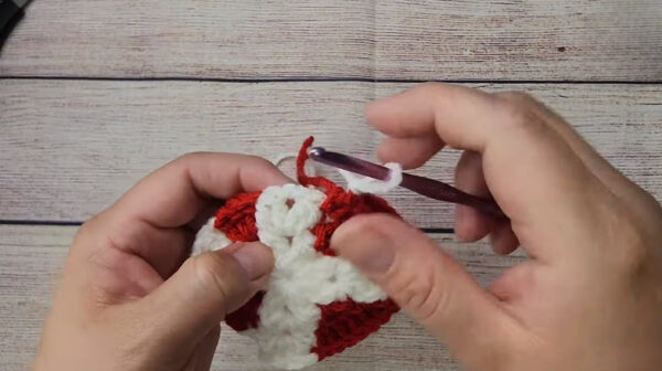 crocheting red heart shape granny square rounds