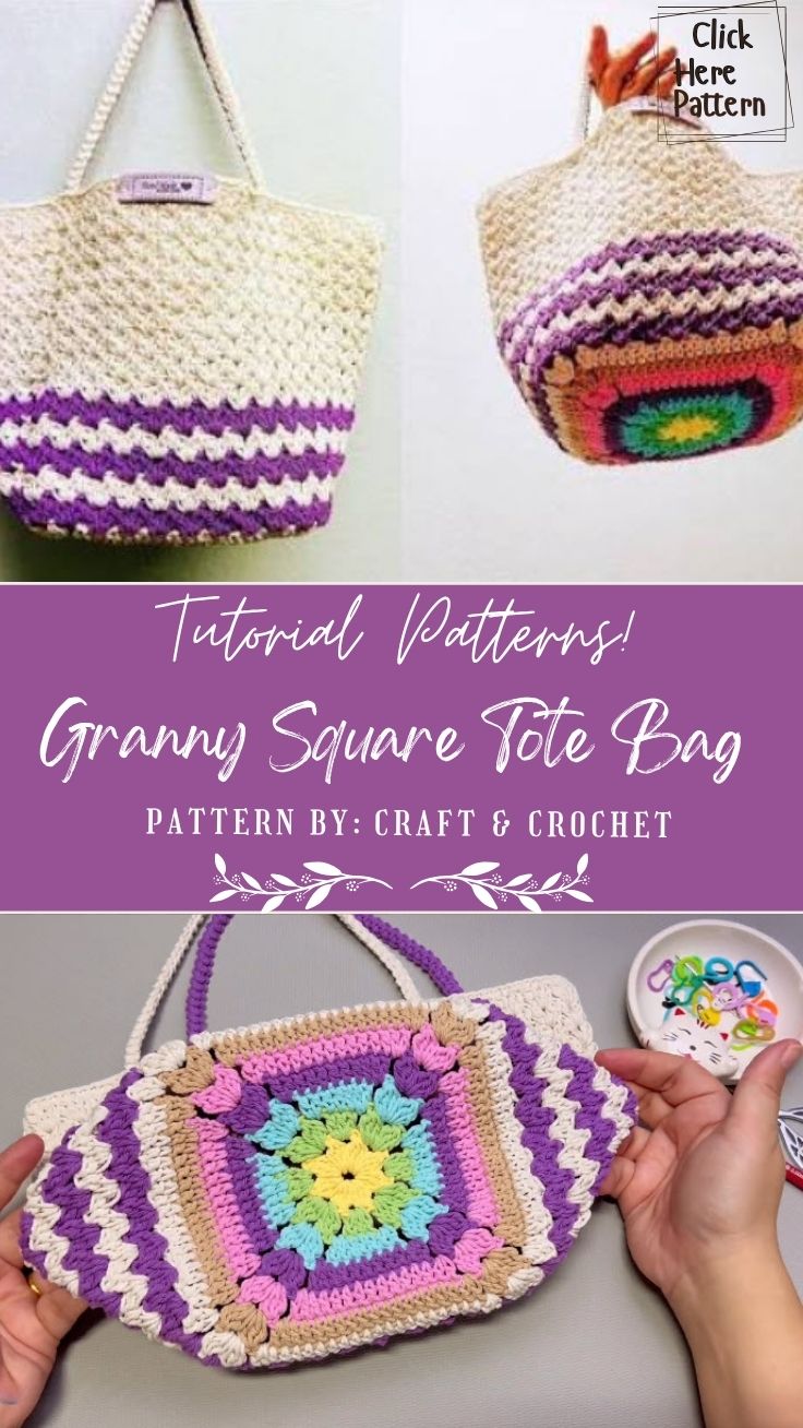 "colorful granny square tote bag