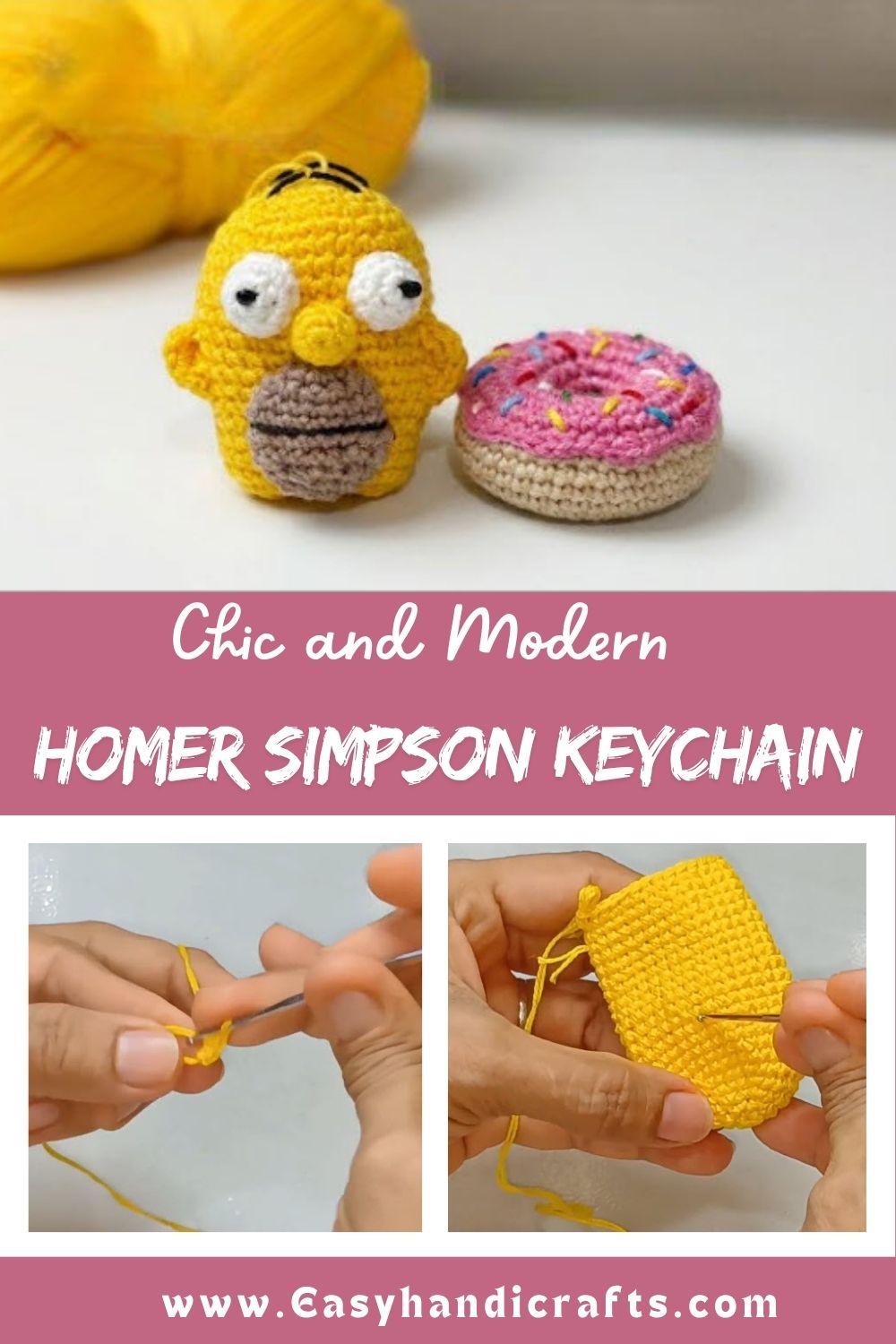 Crochet Homer Simpson Keychain Amigurumi Pattern Toy