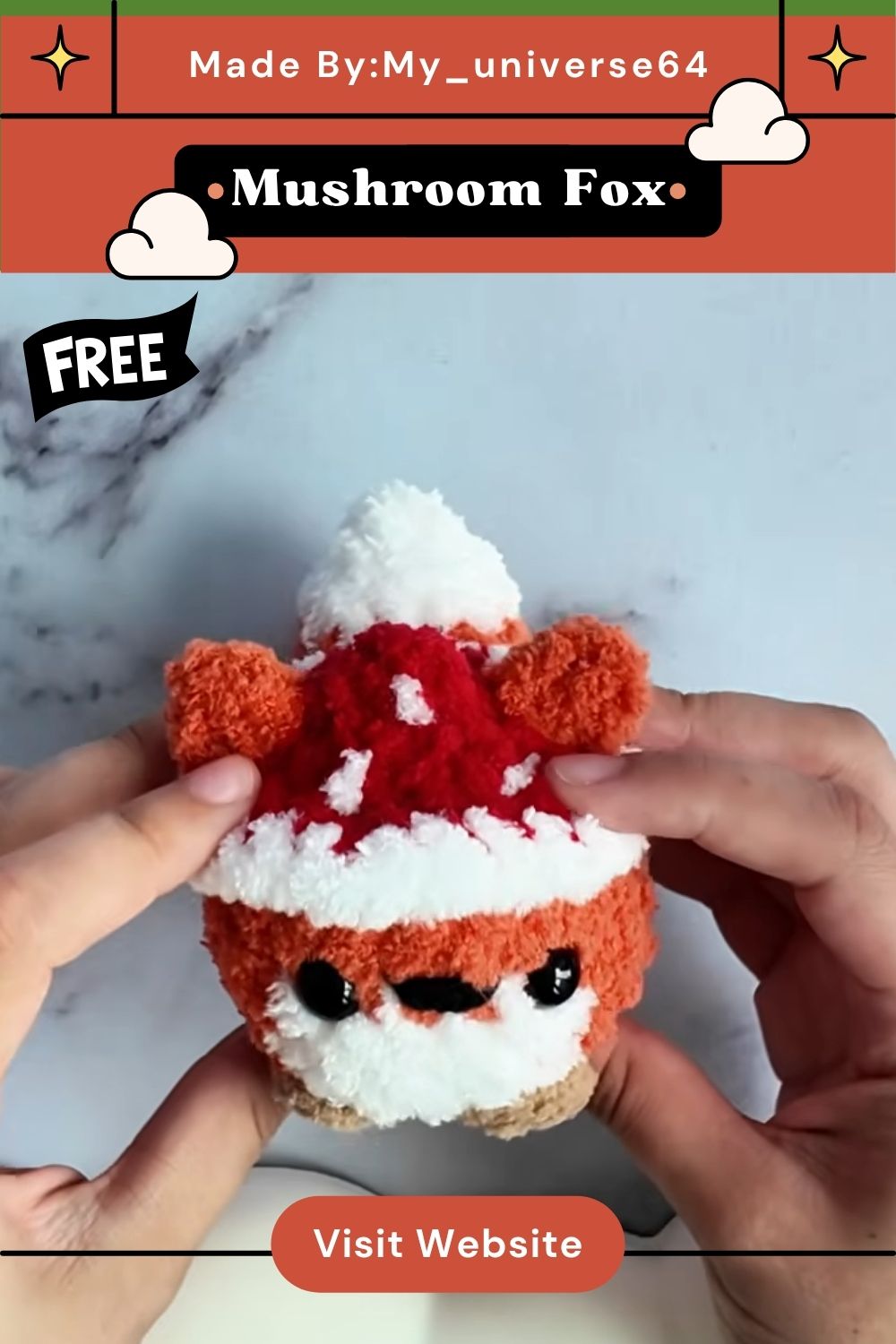 Crochet Mushroom Fox Amigurumi Pattern Fox Plushie Toy