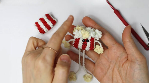 Crochet Popcorn Keychain Amigurumi Pattern with Basic Stitches