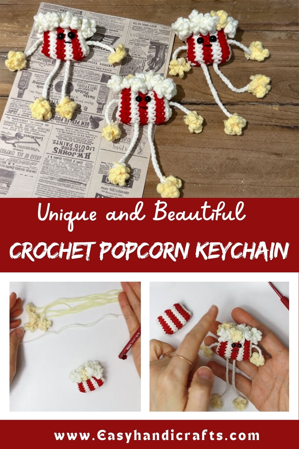 Crochet Popcorn Keychain Amigurumi Pattern with Basic Stitches