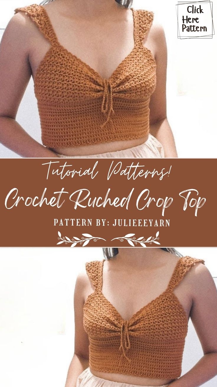 Crochet Ruched Crop Top Pattern with Lace Ruffle Straps and Front Tie
