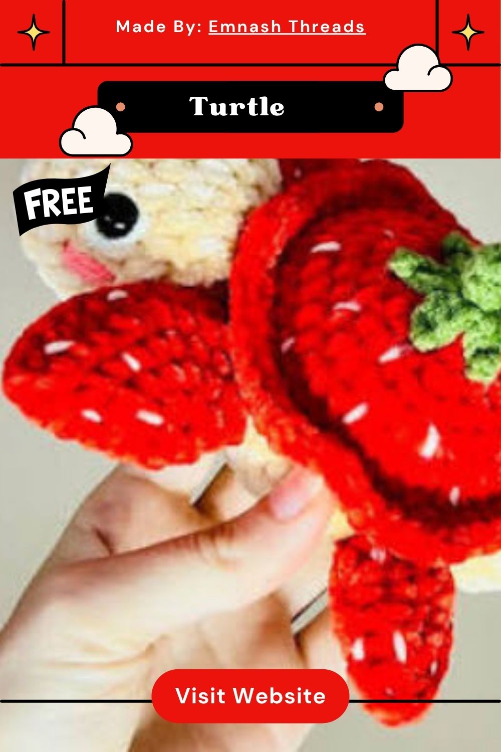 Crochet Strawberry Turtle Amigurumi Pattern Toy