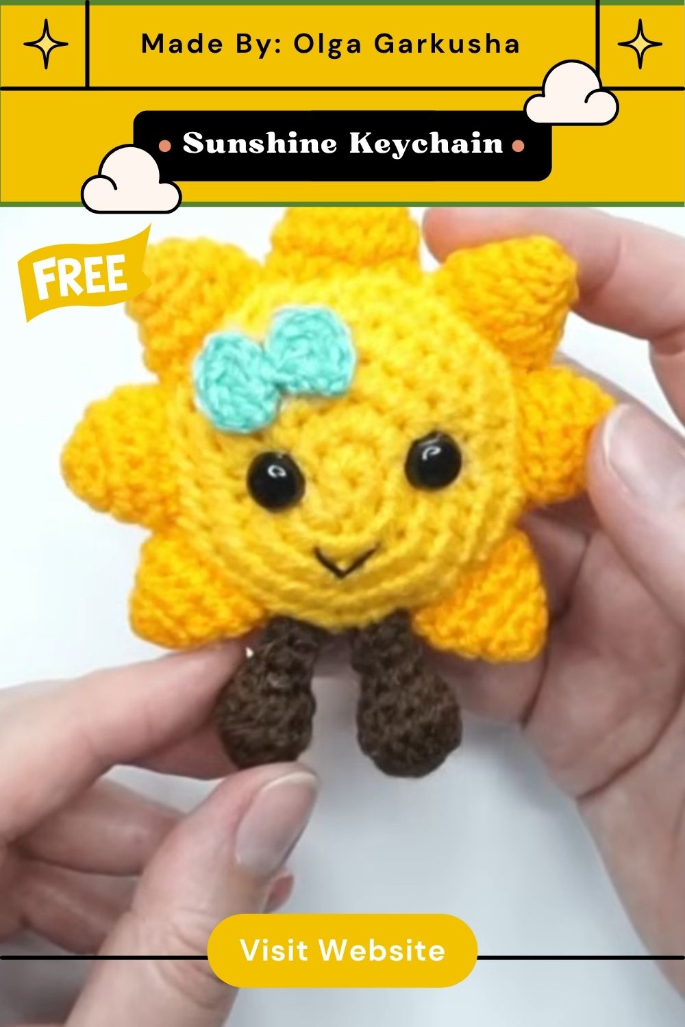 Crochet Sunshine Keychain Amigurumi Pattern with Smiling Face