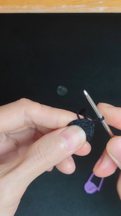 Crocheting black stitches with sewing needle