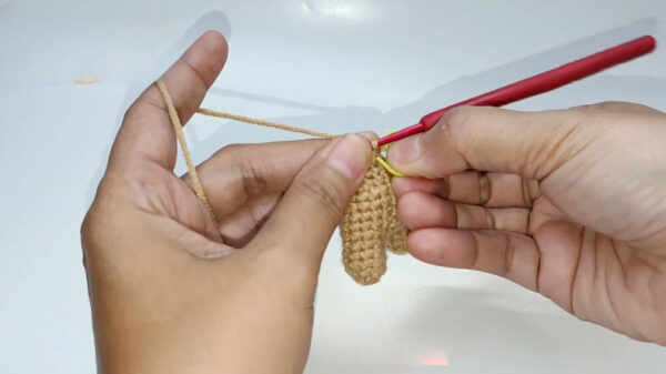 Crocheting first round of stitches into the magic ring