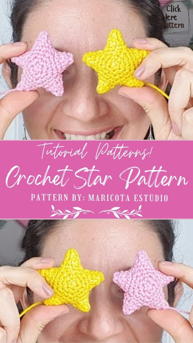 Cute Crochet Star Amigurumi Pattern in Pink and Yellow Colors