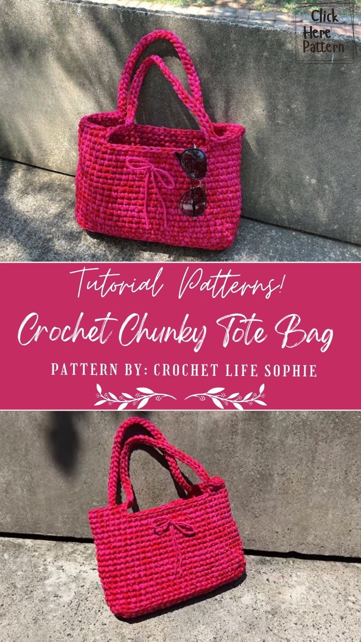 Easy Crochet Chunky Tote Bag Pattern With Bow Laptop Bag