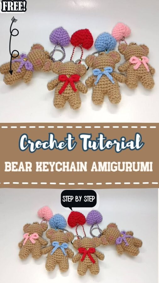 Free Crochet Bear Keychain Amigurumi Pattern for Beginners