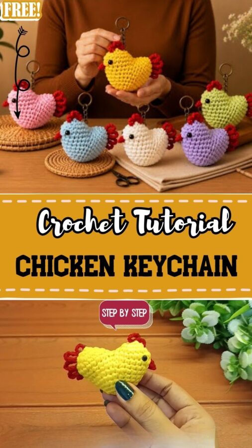 Free Crochet Chicken Keychain Amigurumi Pattern For bags