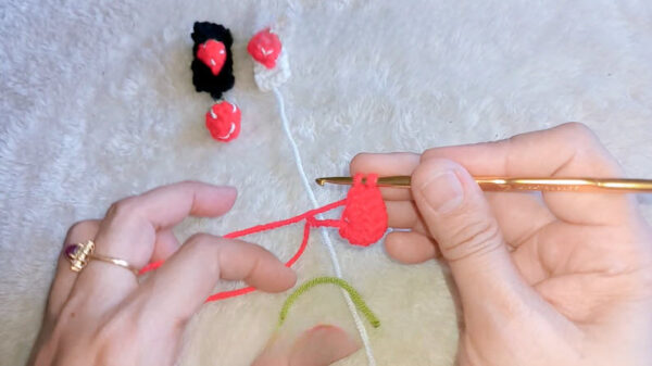 Three finished strawberry pieces