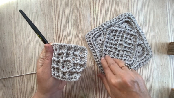 Comparing finished granny squares for beanie pattern