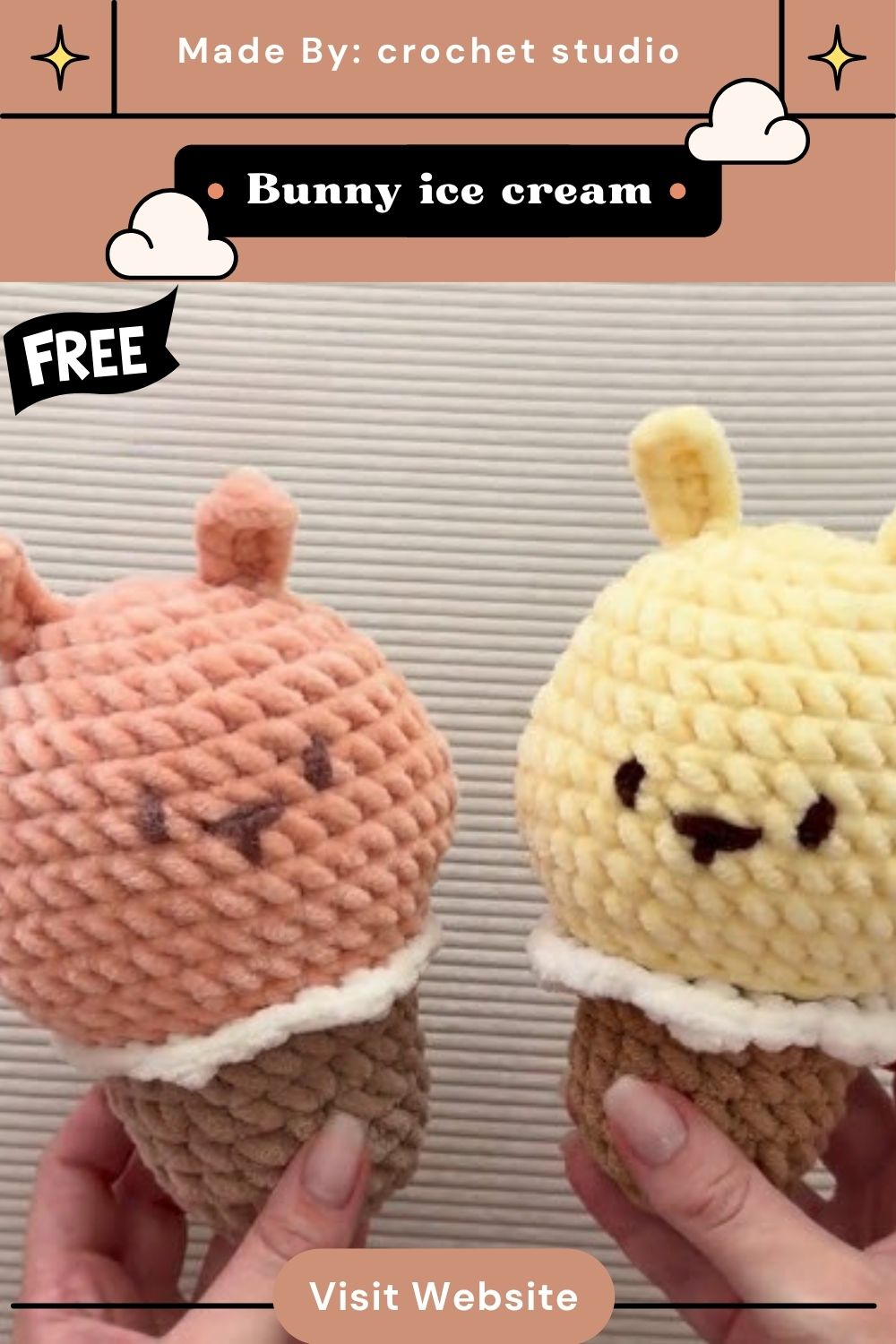 Crochet Bunny ice cream cone Amigurumi Pattern for Newcomers