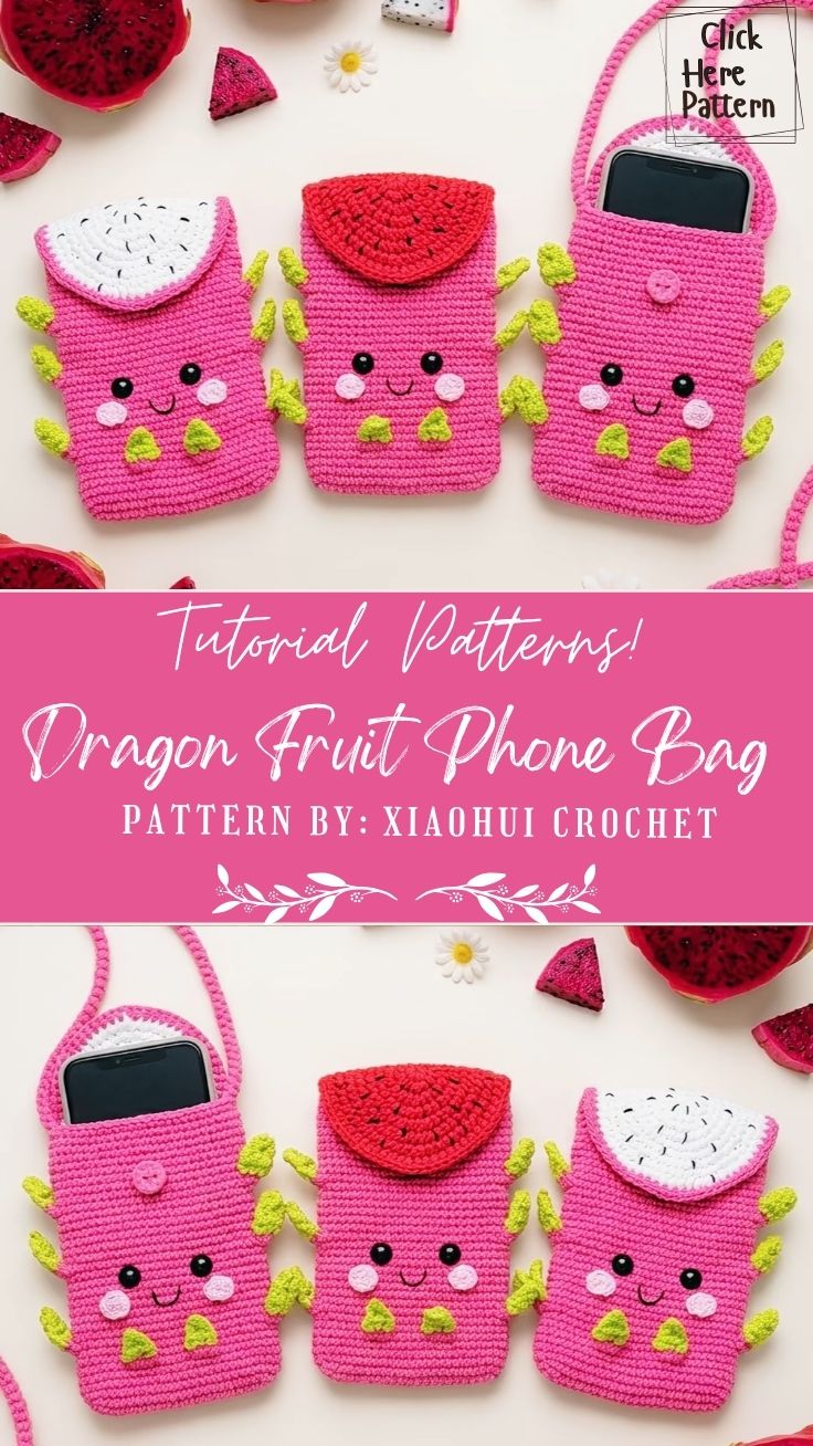 Crochet Dragon Fruit Phone Bag Pattern for Crossbody Pouch