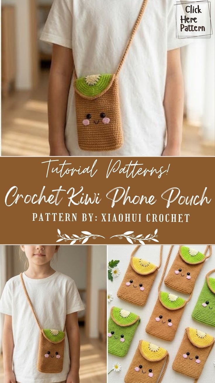 Crochet Kiwi Phone Pouch Pattern with Cute Face