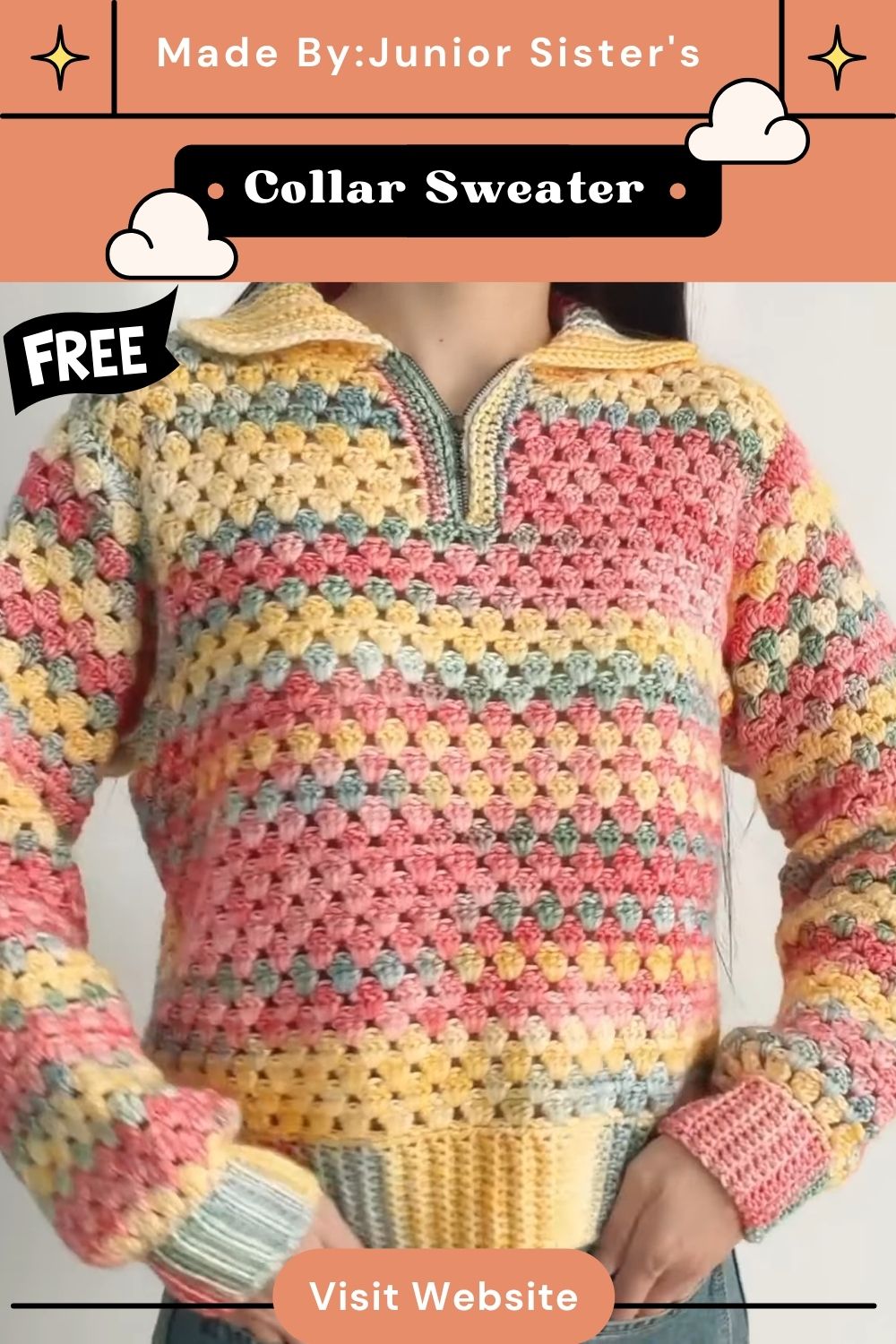 Crochet Lightweight Polo Collar Sweater Pattern for a Fresh Look