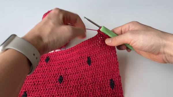 Crocheting watermelon seed pattern detail