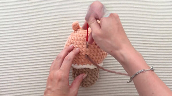 Embroidering face on bunny ice cream amigurumi