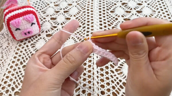 First row worked on crochet dice pig