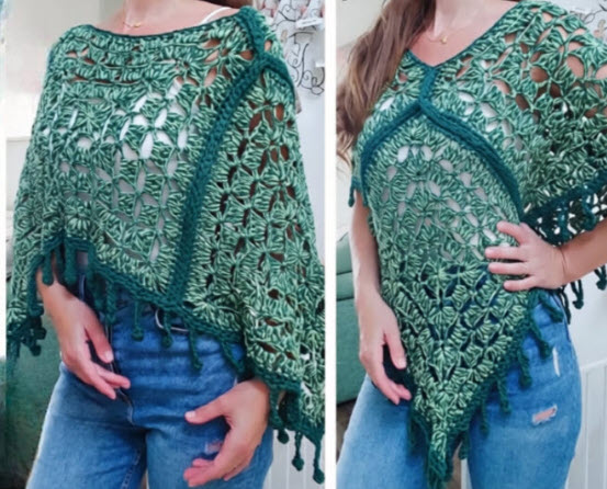 Free Crochet Nature Poncho Sweater Pattern for Fall Fashion