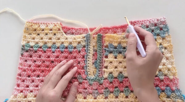 Granny panels joined for polo collar sweater