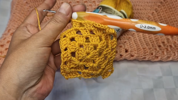 Completed motif for granny square crochet tank top