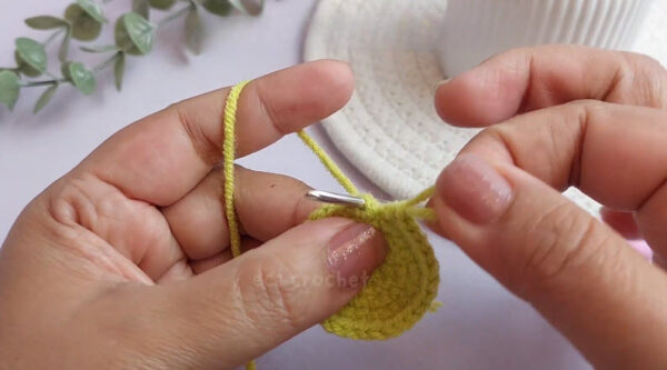 Increasing stitches around yellow crochet circle