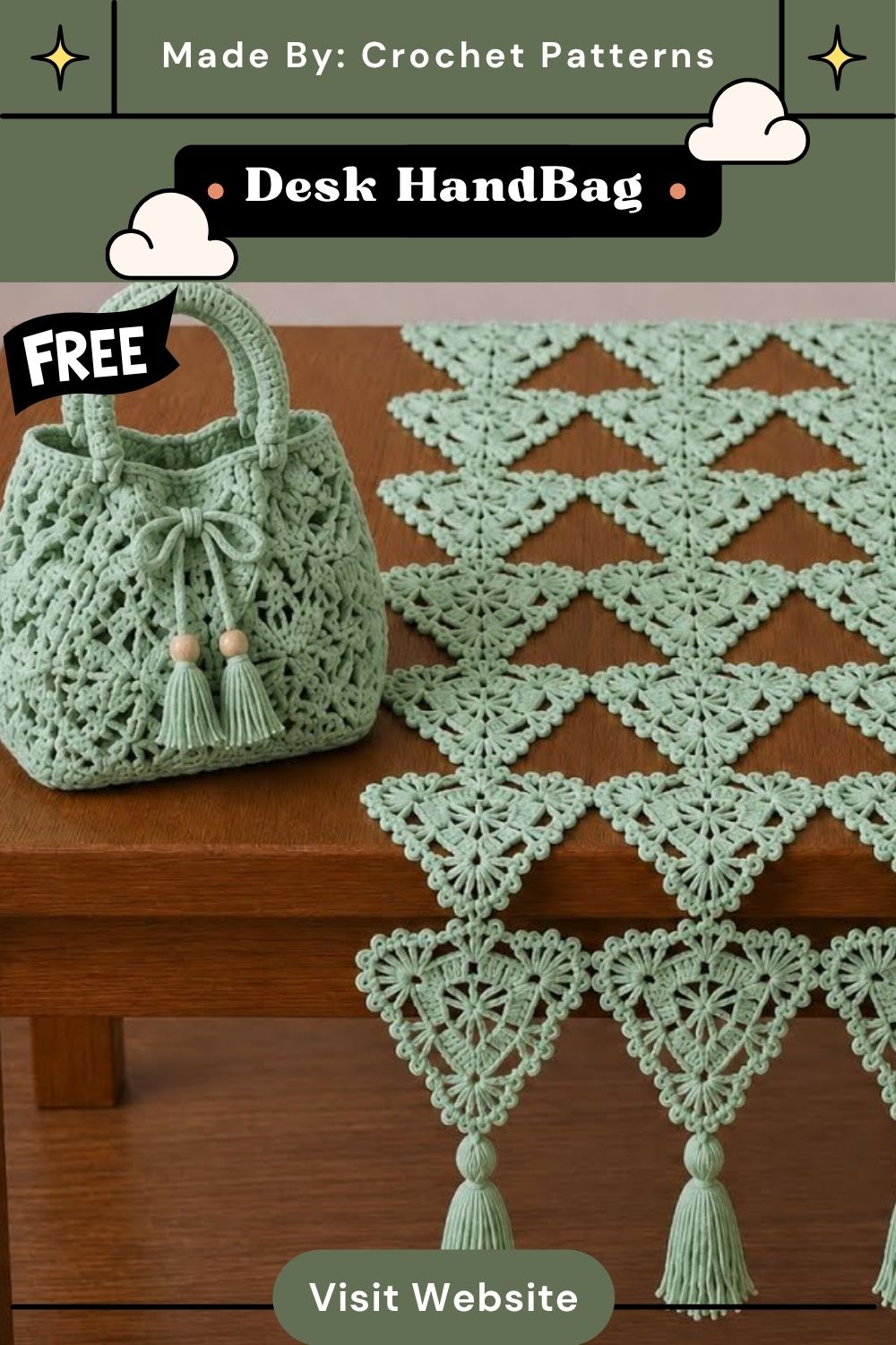 Make This Crochet Desk Runner, HandBag & Coaster Pattern v