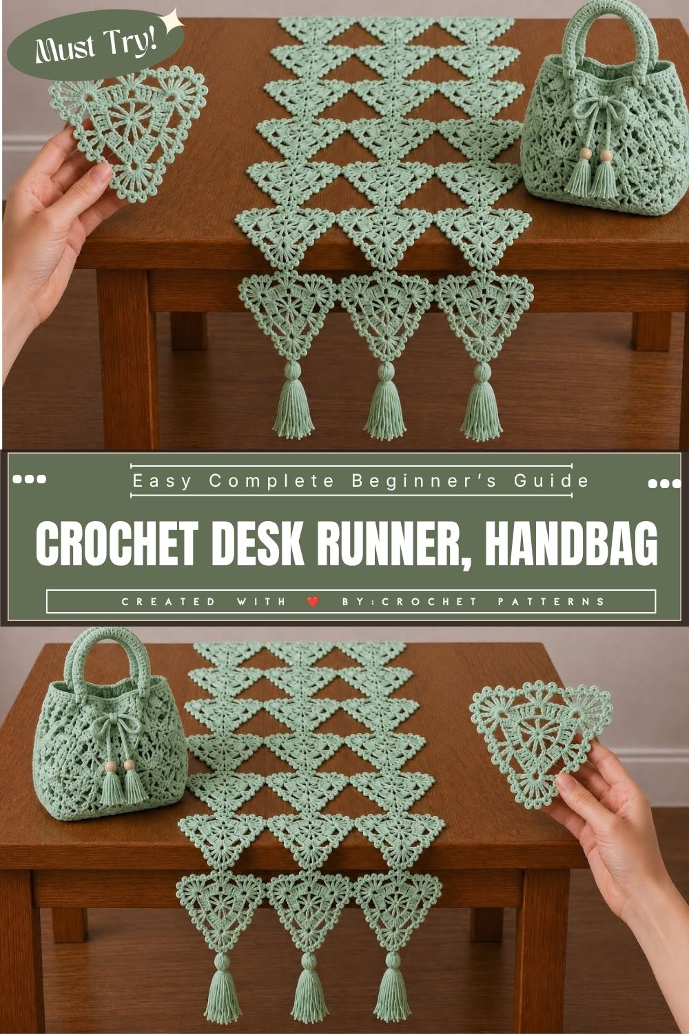 Make This Crochet Desk Runner, HandBag & Coaster Pattern