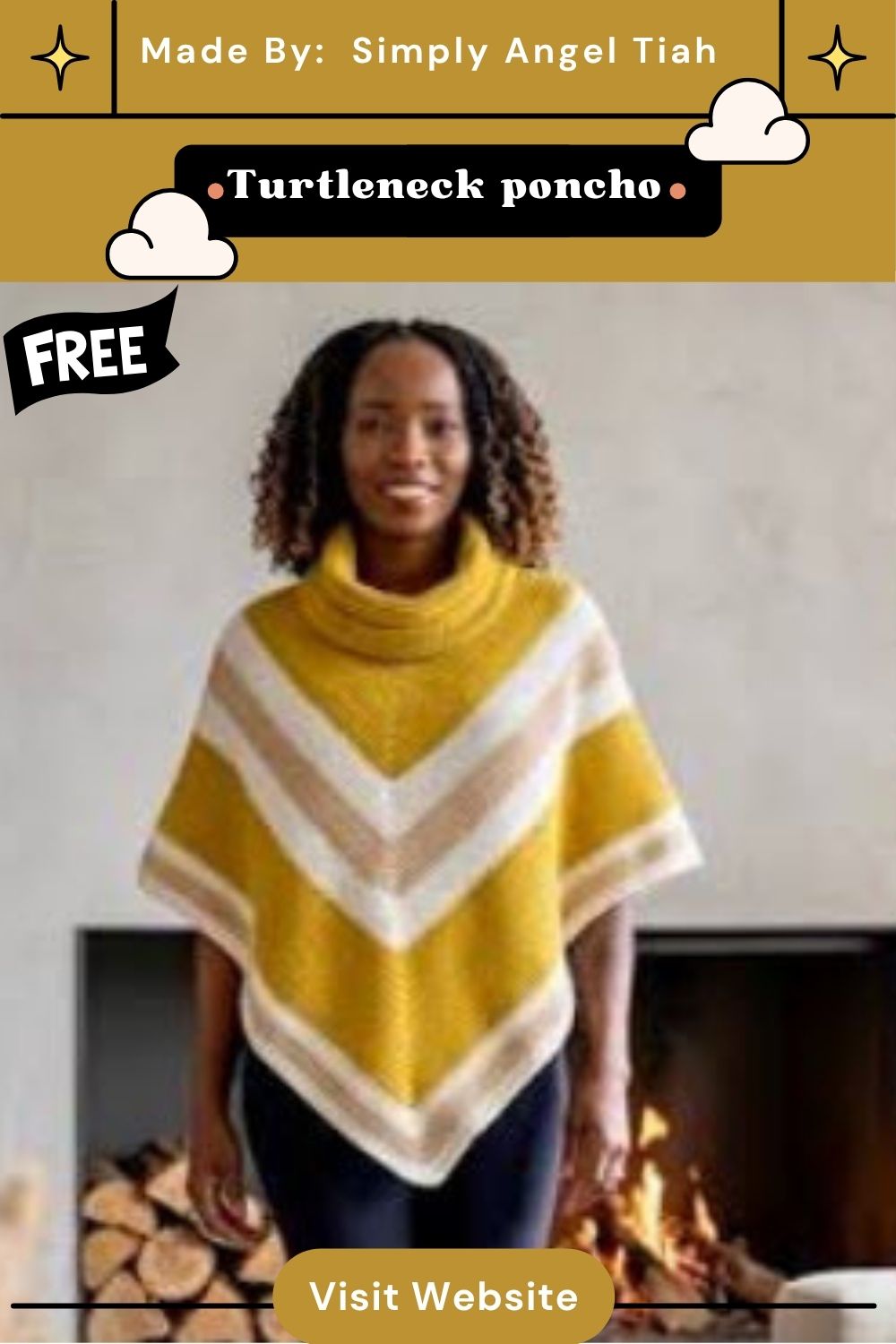 Mustard Crochet Turtleneck poncho Pattern for Everyday Elegance