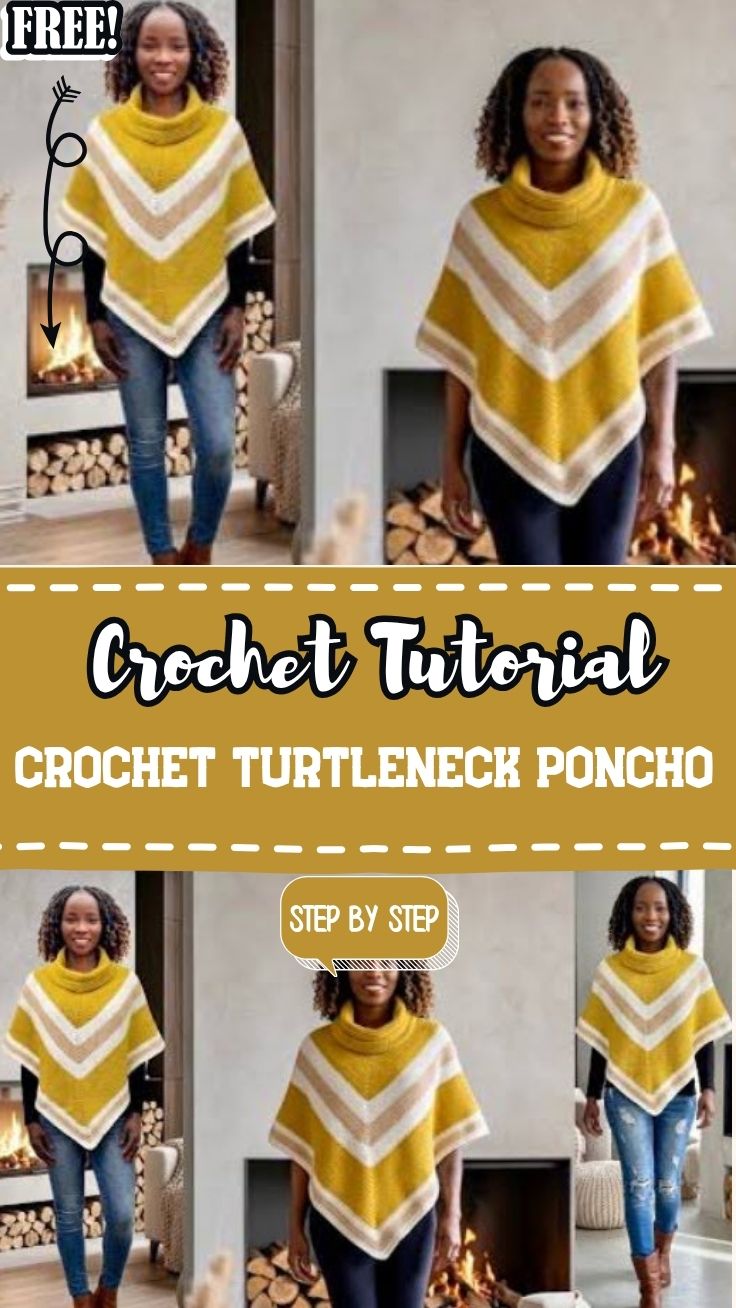 Mustard Crochet Turtleneck poncho Pattern for Everyday Elegance