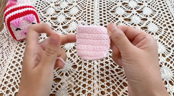 Pink panel completed for crochet dice pig