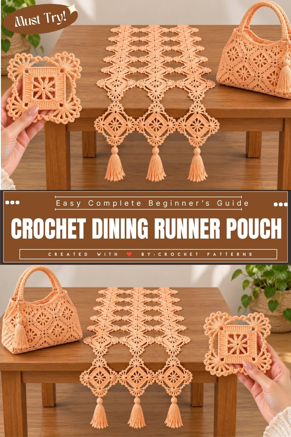 Simple Crochet Dining Runner Pouch & Coaster Pattern