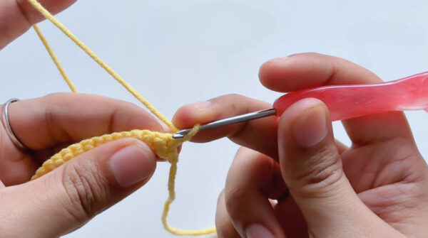Single crochet stitches building bag body