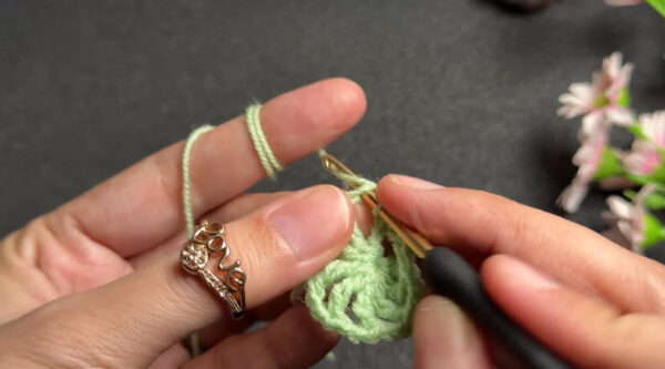 Slip stitch worked into chain 4 space