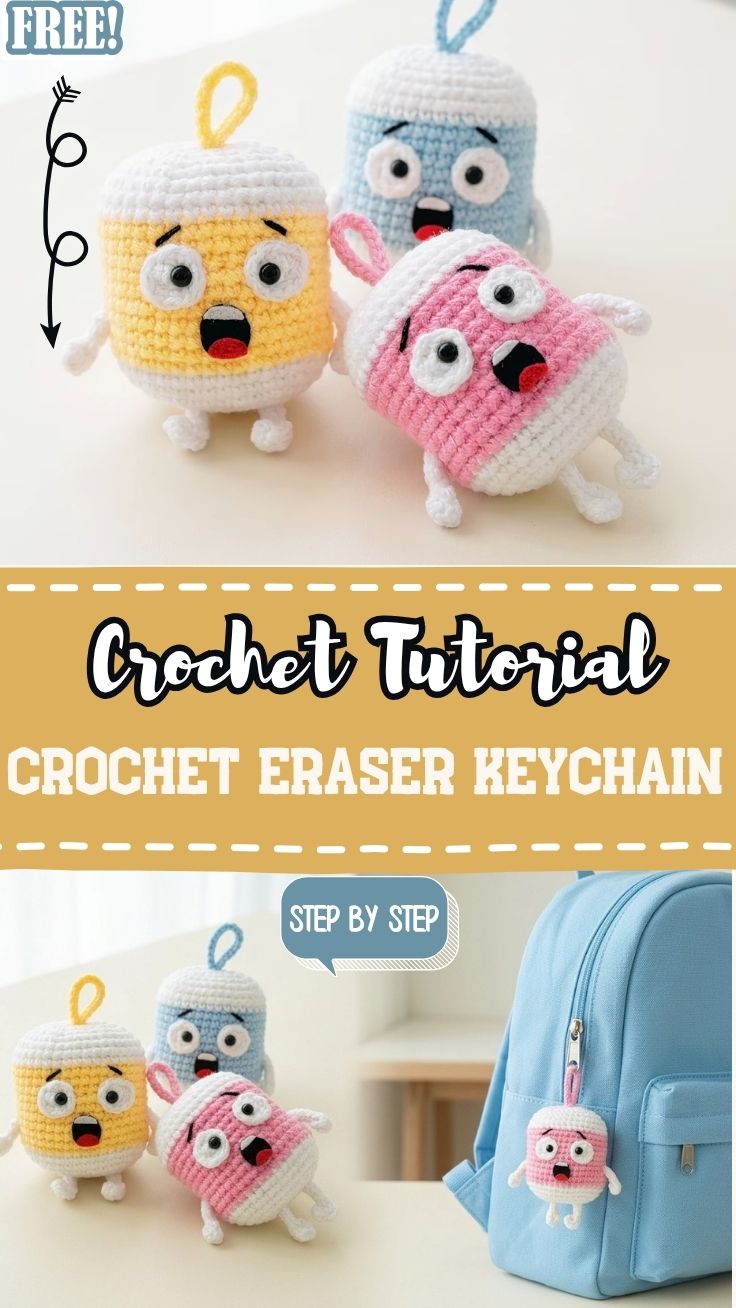 Super Crochet Eraser Keychain Pattern for Bag Charm