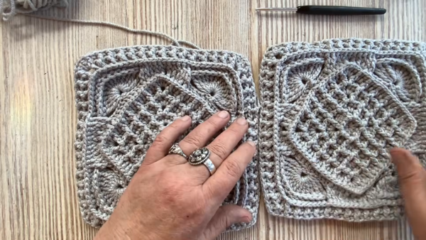 Two joined granny squares for chemo cap pattern