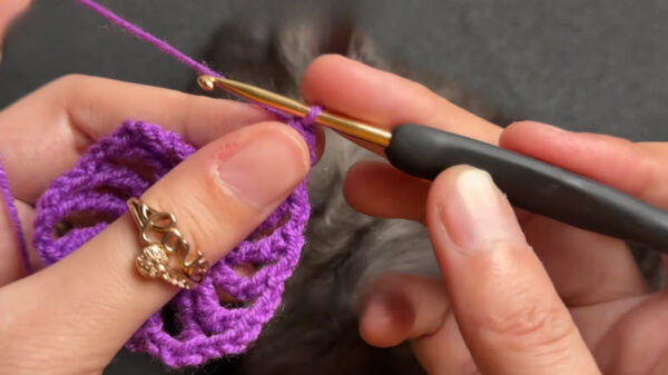 Working chain and treble stitch on coaster