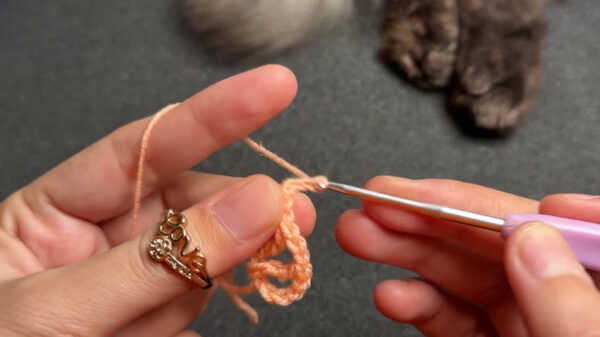 Working treble and chain stitches around starting ring